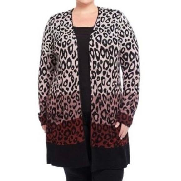 JOSEPH A Lightweight Animal Leopard Print Long Cardigan Ombre Artsy Soft - Sz 2X - Picture 1 of 5